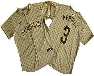 Mens San Diego Padres #3 Jackson Merrill Khaki Pinstripe Limited Stitched Jersey